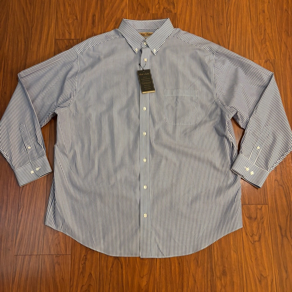 NWT Roundtree & Yorke Gold Label Mens 2XB Blue and White Pinstripe Dress Shirt